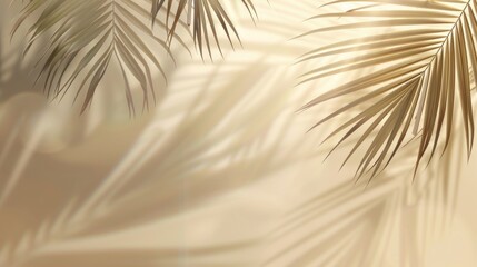 Wall Mural - Minimalistic summer background with blurred sunlight shadow of palm leaves on neutral beige backdrop