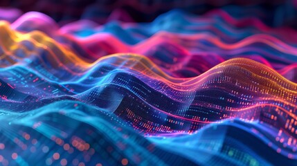 Poster - Colorful abstract wave of digital data, technology concept