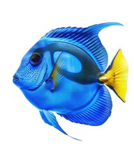 Blue Tang Fish. Beautiful Marine Tropical Fish in Action, Isolated on White Background