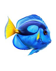 Blue Tang Fish. Marine Coral Fish Isolated on White Background with Tropical Aquatic Art