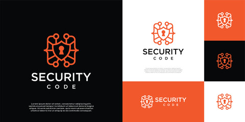 Minimalist shield security code logo, shield security icon set for programming code logo design.