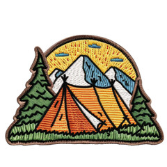 embroidered tent isolated on transparent background png, patch badge icon or emote.