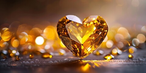 shiny golden heart shaped diamond