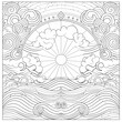 © forwforw - Black and white outline art for coloring page. Abstract beautiful detailed mandala art with waves and circles and the sun. Clean line art.