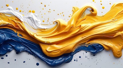Poster - Abstract Blue, White, and Yellow Paint Swirls on White Background