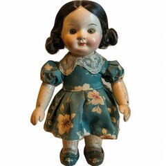 Vintage Doll with Ruffled Sleeve and Floral Pattern