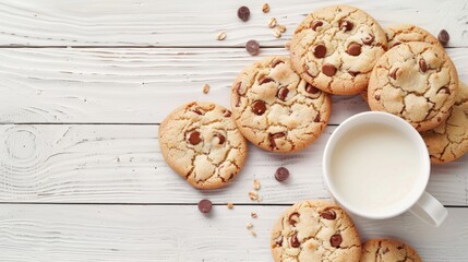 Canvas Print - Cookies and milk on a white wood backdrop