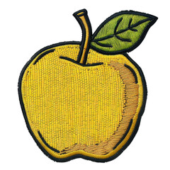 green apple embroidery patch with green leaf detail, cut out, isolated on transparent background png
