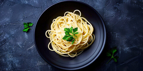 Wall Mural - Pasta dish on a black background