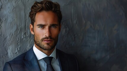 Wall Mural - The Confident Executive: A portrait of a sharp-dressed businessman exuding an aura of confidence and determination against a textured backdrop. 