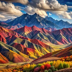 Wall Mural - A Breathtaking View of Colorful Mountains, Vivid Fall Foliage, and Dramatic Clouds, Mountains, Landscape, Nature, Fall Foliage