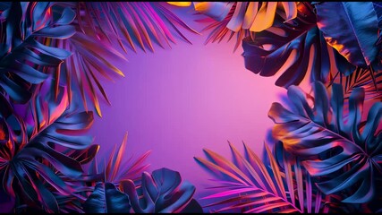 Wall Mural - dynamically drawn neon frame between palm trees.