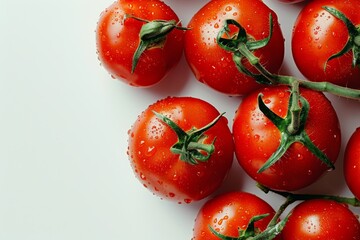 Vivid red tomatoes isolated on white background, close up photography of fresh ripe tomatoes