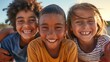 © ping - A close-up of three kids from diverse backgrounds, smiling together