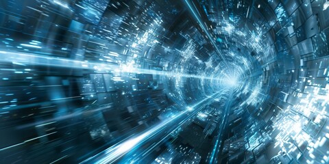 Aufkleber - abstract digital tunnel with bright blue light streaks and futuristic effects, ideal for sci-fi them