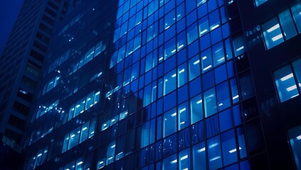 Wall Mural - An office building with illuminated windows at night.