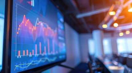 Poster - A projector displaying financial graphs during a business presentation, emphasizing visual tools in investment pitches.