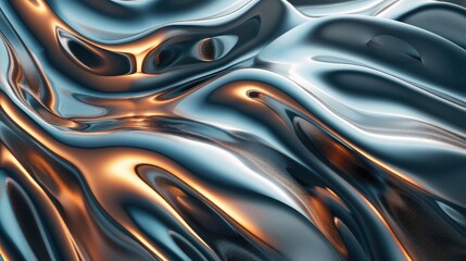 Fototapete - Abstract 3D waves with a metallic sheen, creating a sense of fluidity and movement.