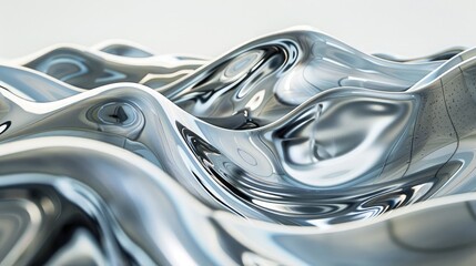 Poster - Abstract 3D waves with a metallic sheen, creating a sense of fluidity and motion.