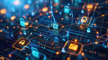 Poster - Abstract digital background with network security themes, highlighting the importance of cyber protection.