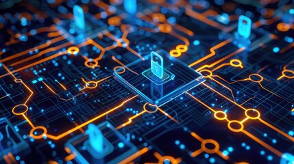 Poster - Abstract digital background with network security themes, highlighting the importance of cyber protection.