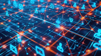 Poster - Abstract grid with network security symbols, highlighting data protection in a digital world.