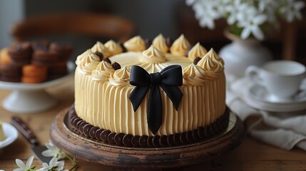 Poster - Elegant Caramel Cake with Black Bow