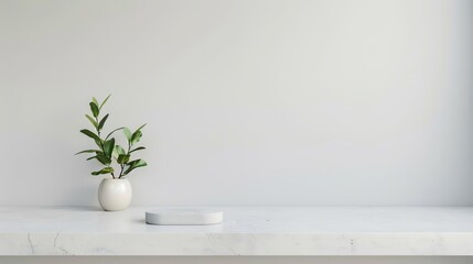 Minimalist style photo with white backgroundwas taken from front view In the center of countertop displaying an empty flat plaster platform for showing productstill blank space for designing