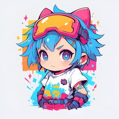 Sticker - A cartoon girl with blue hair and goggles on her head