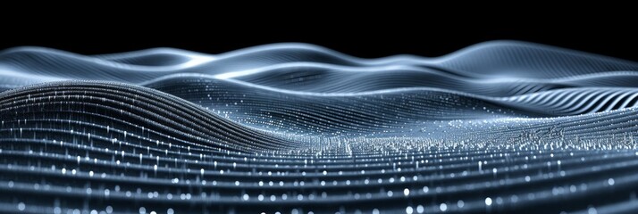 Poster - An artwork displays abstract flowing waves and lights with cyber and digital aesthetics in a futuristic style