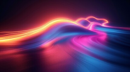 Poster - Abstract neon light waves on dark background, futuristic digital art concept