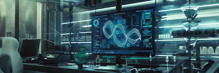 Aufkleber - Computer showing dna double helix in futuristic laboratory setting