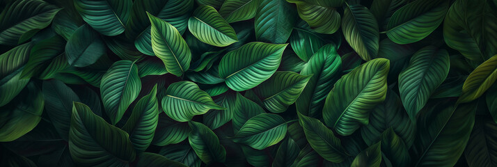 Aufkleber - Tropical green leaves textured background creating natural pattern