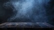 © Thanthara - platform dark Oak planks smoke wood table podium poduim halloween dais wooden black plank textured steam room spotlight stage floor background empty blue texture place
