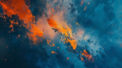 Wall Mural - Abstract digital art of cosmic explosion with blue and orange colors blending together in a dynamic pattern.