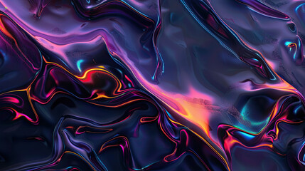Fototapete - Abstract Holographic Liquid with Retro Vibrant Gradient Background, Thermal Heatmap Effect Isolated on Black Background, 3D Rendering