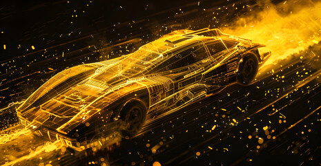 Wall Mural - a car is shown in a gold color with a lot of sparks and smoke