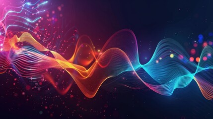 Poster - Abstract Colorful Wavy Lines with Glowing Particles