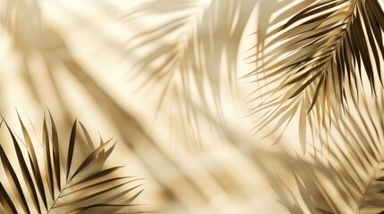 Wall Mural - minimalistic summer background with blurred sunlight shadow of palm leaves on neutral beige backdrop
