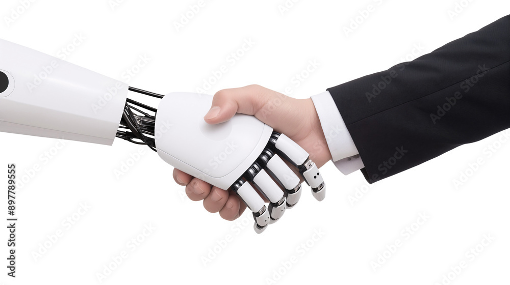 Handshake Between Human and Robot Isolated on Transparent Background ...