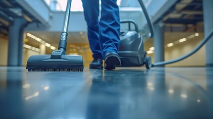 Poster - close up shot of unrecognizable cleaning staff vacuuming an office floor
