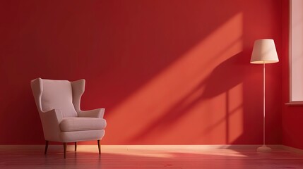 Wall Mural - Beautiful armchair and floor lamp near color wall.