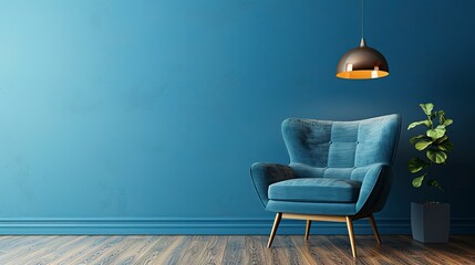 Wall Mural - Beautiful armchair and floor lamp near color wall. 