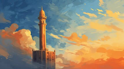 Wall Mural - minaret of mosque country background and copy space , generative ai