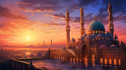 Wall Mural - minaret of mosque country background and copy space , generative ai