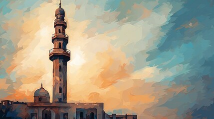 Wall Mural - minaret of mosque country background and copy space , generative ai