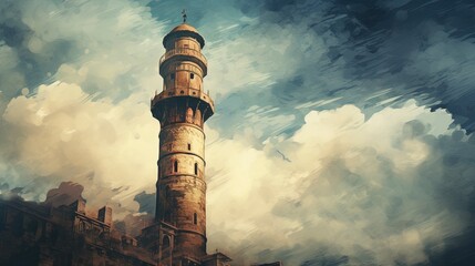 Wall Mural - minaret of mosque country background and copy space , generative ai