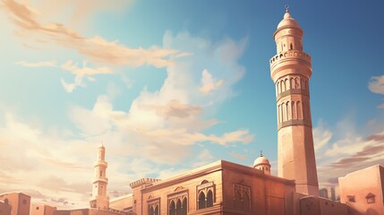 Wall Mural - minaret of mosque country background and copy space , generative ai