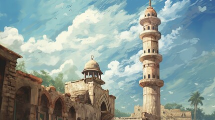 Wall Mural - minaret of mosque country background and copy space , generative ai