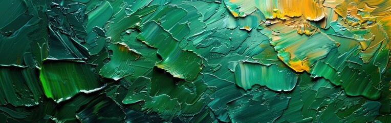 Abstract Green Art Painting Texture with Brushstrokes on Canvas